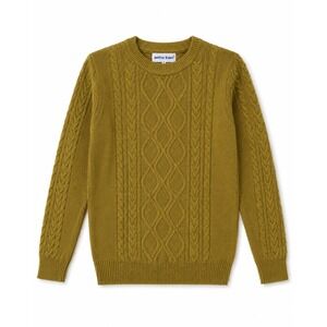 Aelfric Eden Mens Small Mustard Yellow Cable Knit Crewneck Sweater Streetwear